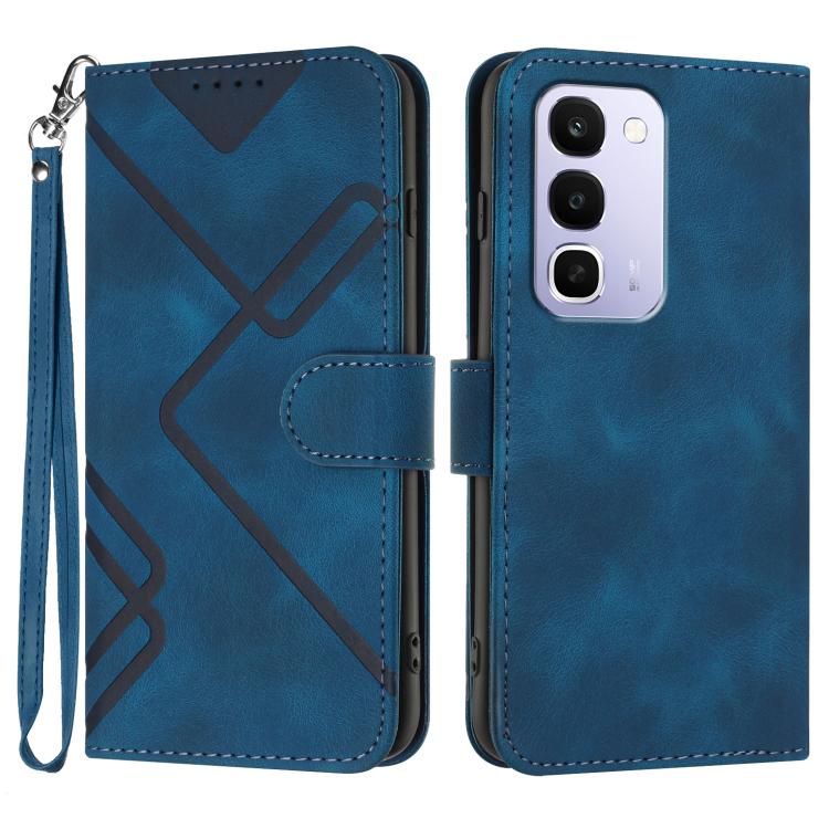 Line Pattern Skin Feel Leather Phone Case — Royal Blue