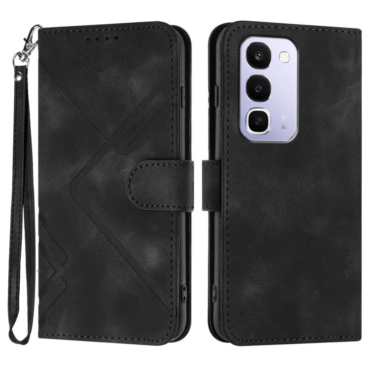 Line Pattern Skin Feel Leather Phone Case — Black