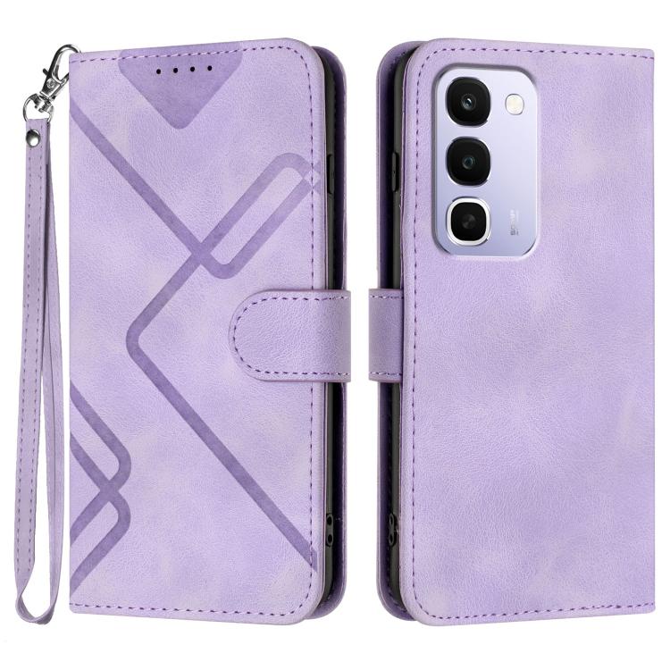 Line Pattern Skin Feel Leather Phone Case — Light Purple