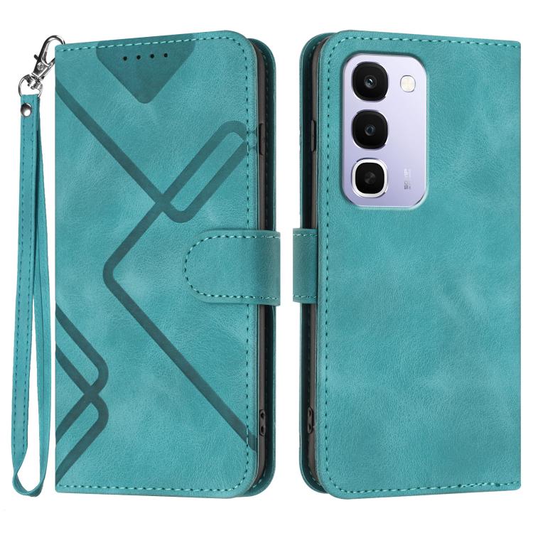 Line Pattern Skin Feel Leather Phone Case — Light Blue