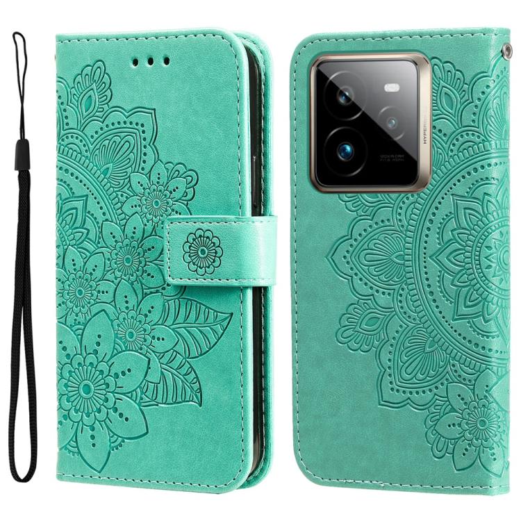 Seven-petal Flowers Embossing Leather Phone Case — Light Purple