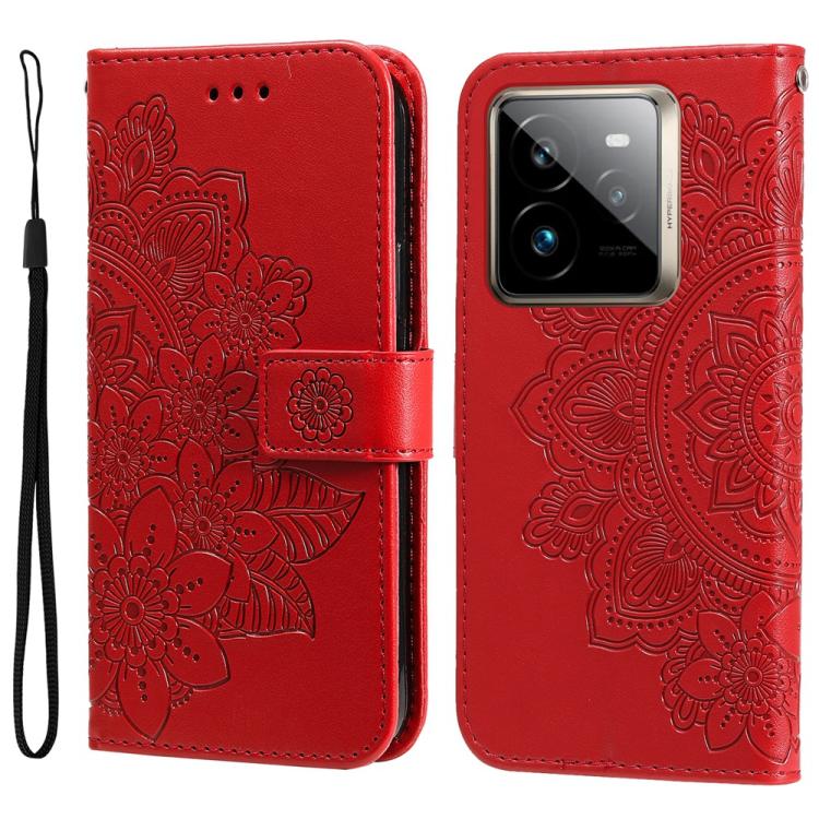 Seven-petal Flowers Embossing Leather Phone Case — Blue