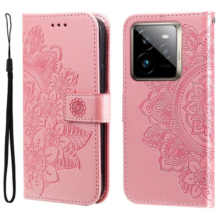 Seven-petal Flowers Embossing Leather Phone Case — Green