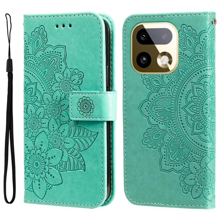 Seven-petal Flowers Embossing Leather Phone Case — Light Purple