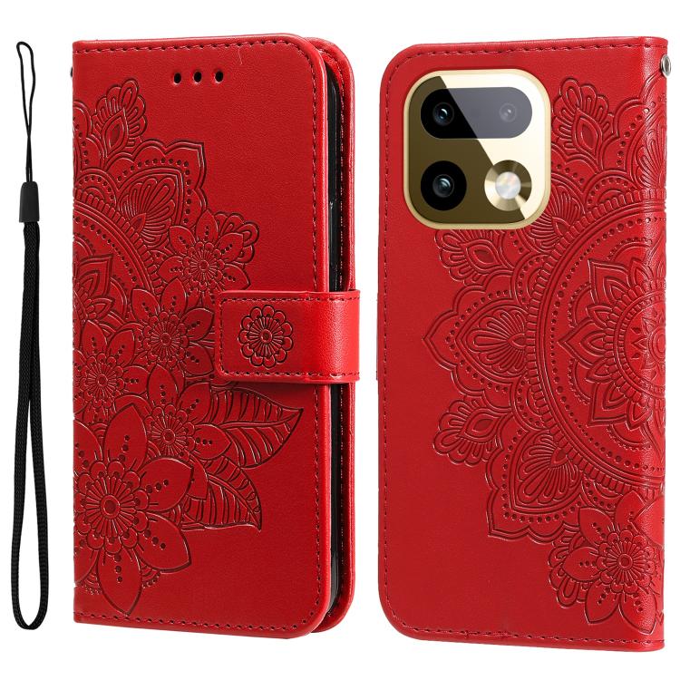Seven-petal Flowers Embossing Leather Phone Case — Blue