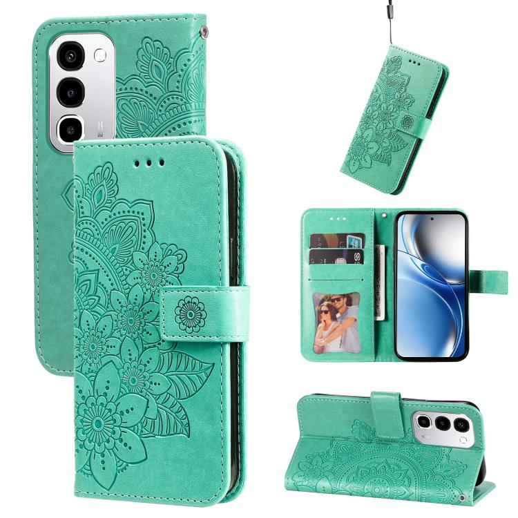Seven-petal Flowers Embossing Leather Phone Case — For Realme Narzo 80 Lite 4G / C71 India