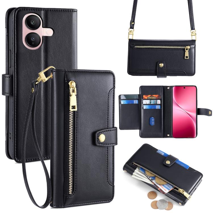 Sheep Texture Cross-body Zipper Wallet Leather Phone Case