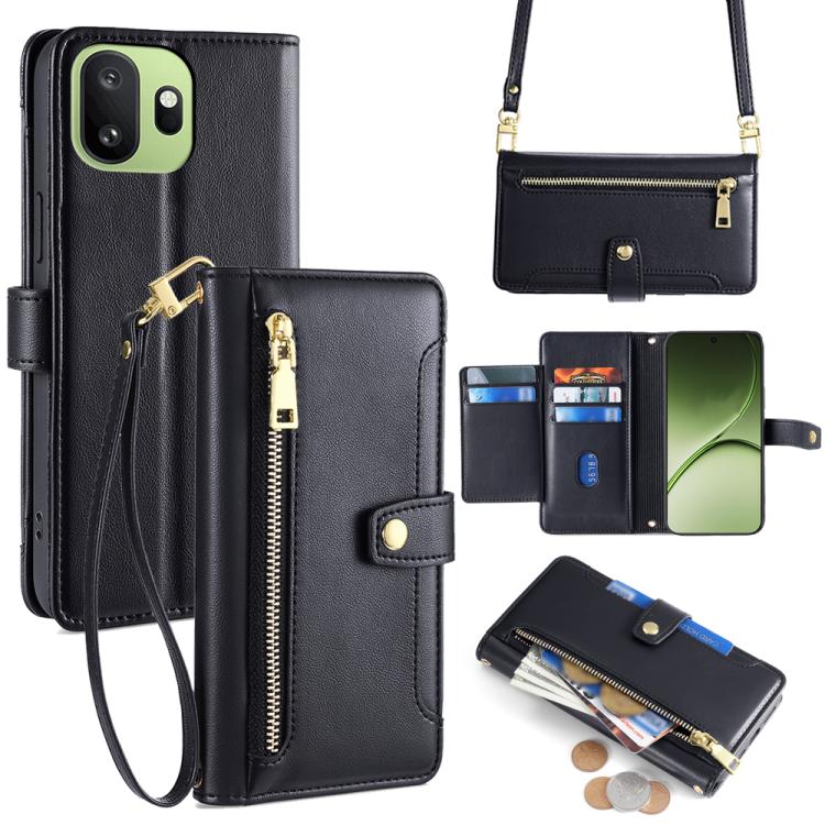 Sheep Texture Cross-body Zipper Wallet Leather Phone Case