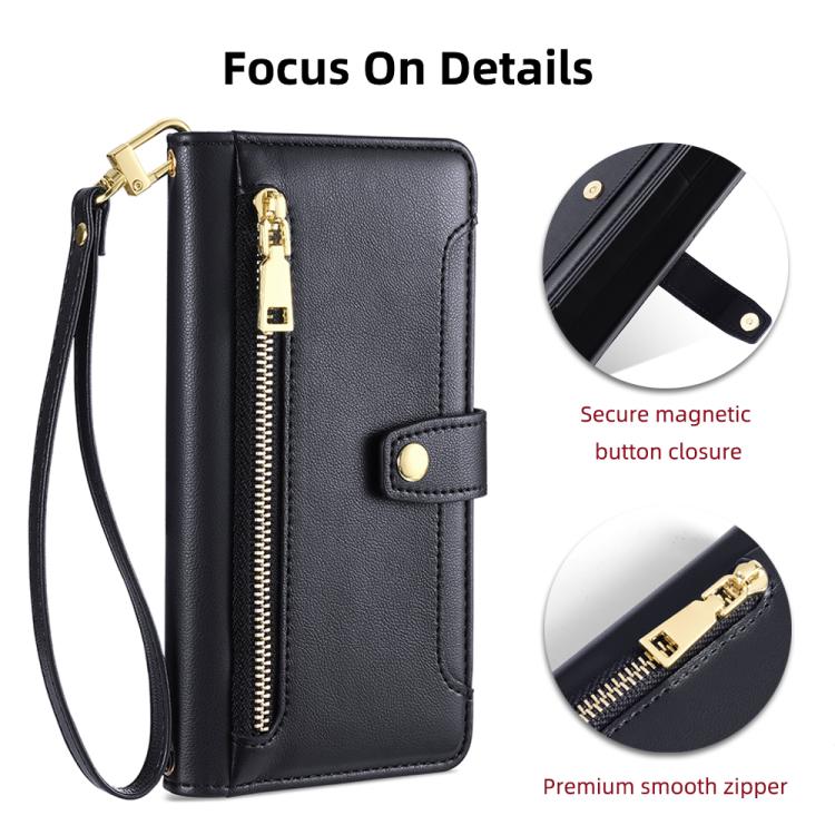 Sheep Texture Cross-body Zipper Wallet Leather Phone Case