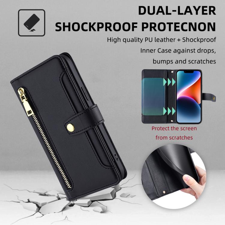 Sheep Texture Cross-body Zipper Wallet Leather Phone Case