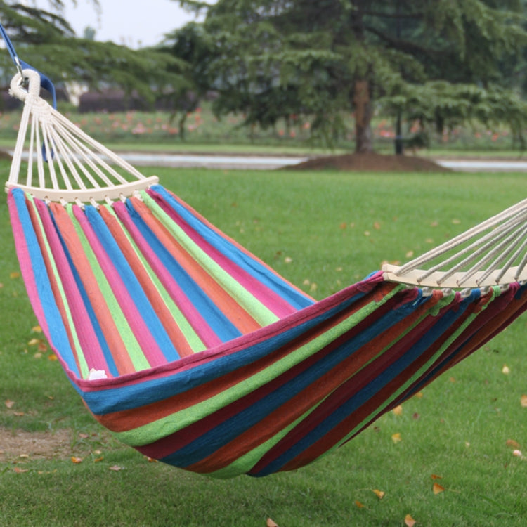 Outdoor Double Thickened Canvas Hammock Indoor Swing with Detachable Curved Rod — Candy Color