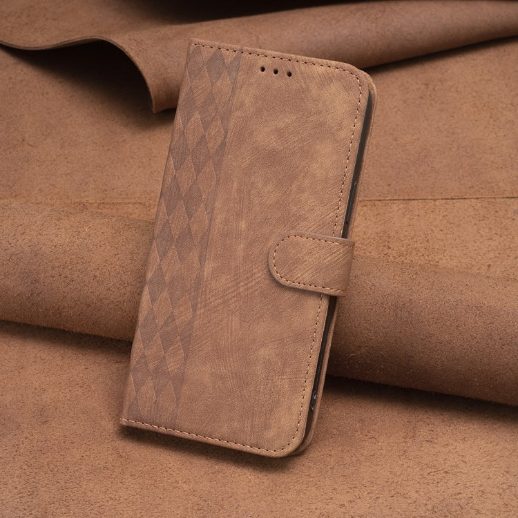 Plaid Embossed Leather Phone Case — For iPhone 15 Plus