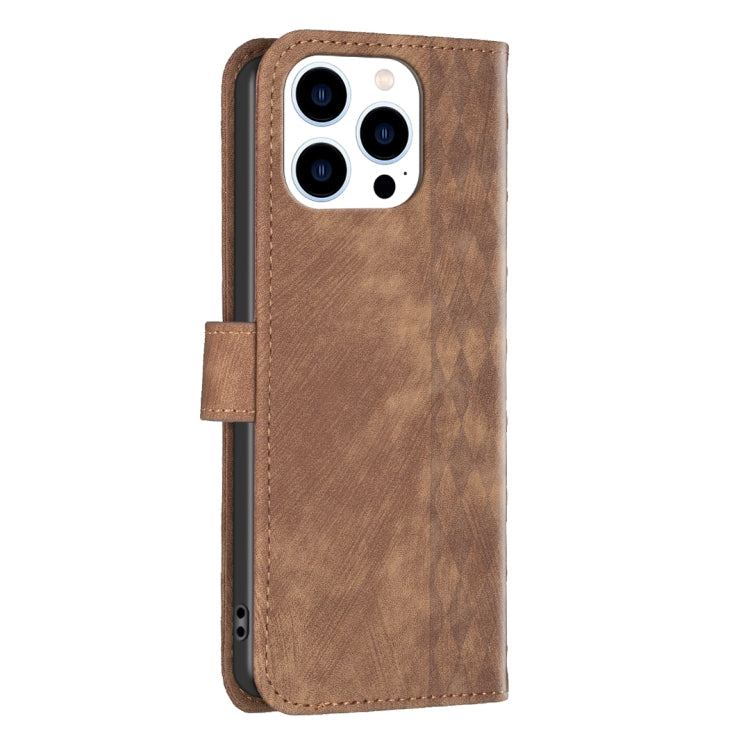 Plaid Embossed Leather Phone Case — For iPhone 14