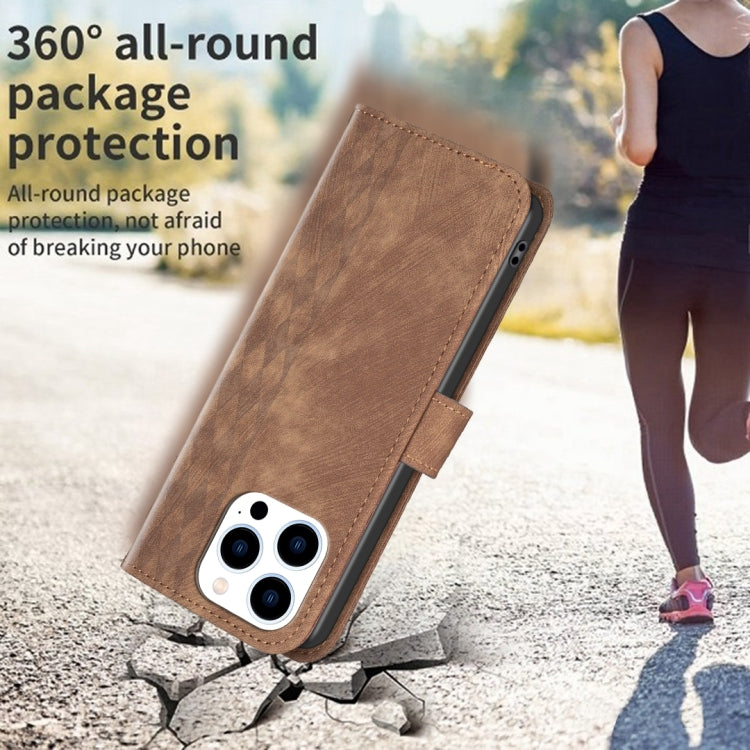 Plaid Embossed Leather Phone Case — For iPhone 14 Pro Max