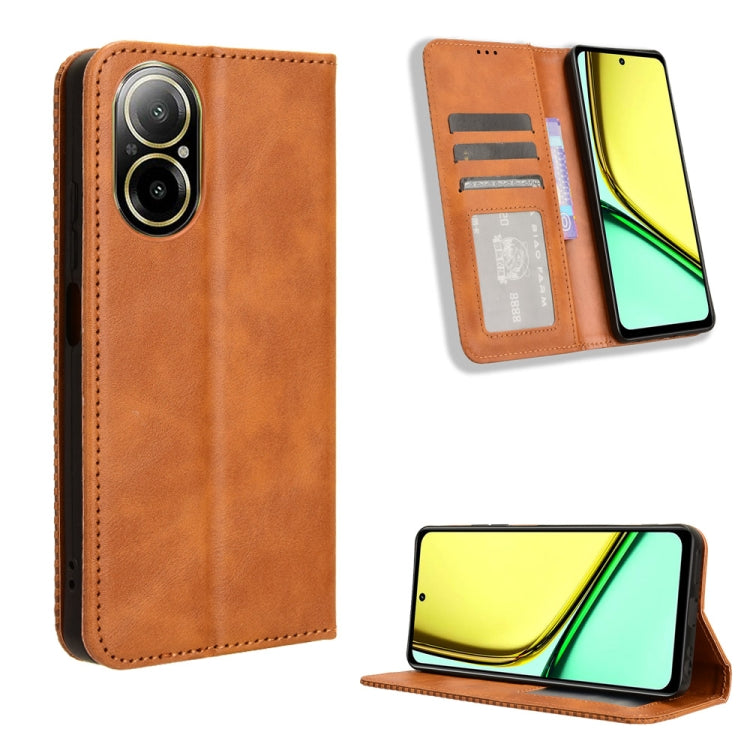 Magnetic Buckle Retro Texture Leather Phone Case — For Realme 11 Pro / 11 Pro+