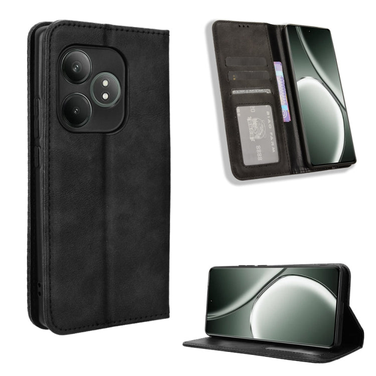 Magnetic Buckle Retro Texture Leather Phone Case — Black