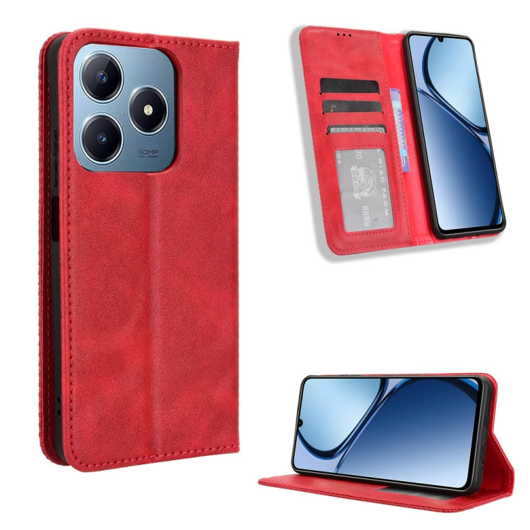 Magnetic Buckle Retro Texture Leather Phone Case — For Realme C67 4G