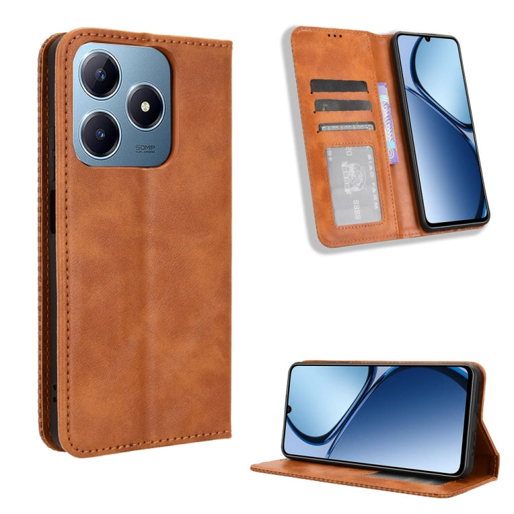 Magnetic Buckle Retro Texture Leather Phone Case — For Realme GT5 5G