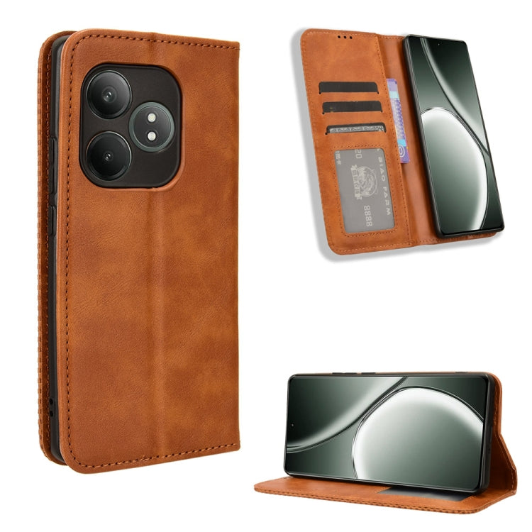 Magnetic Buckle Retro Texture Leather Phone Case — For Realme Note 50 4G
