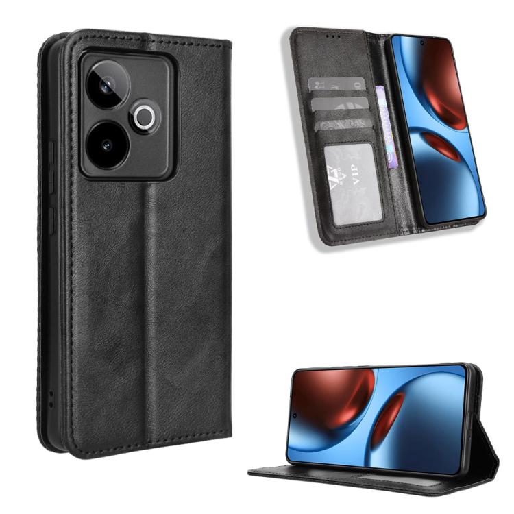 Magnetic Buckle Retro Texture Leather Phone Case — Black
