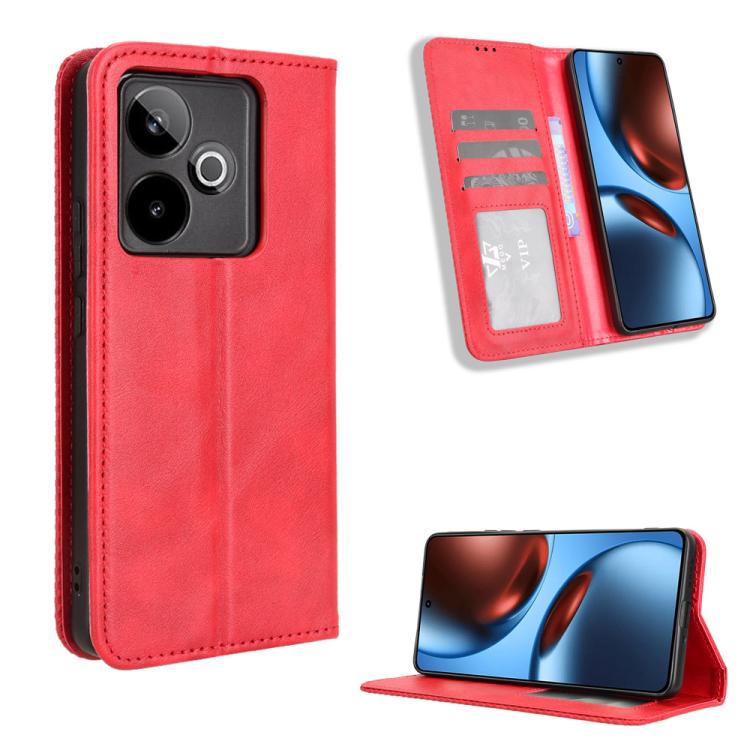 Magnetic Buckle Retro Texture Leather Phone Case — Red