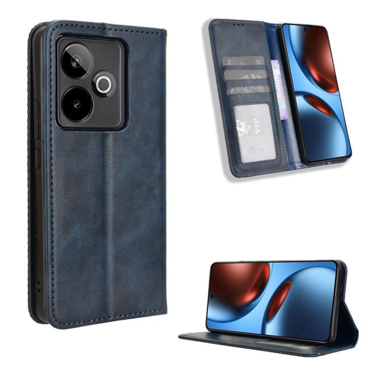 Magnetic Buckle Retro Texture Leather Phone Case — Blue