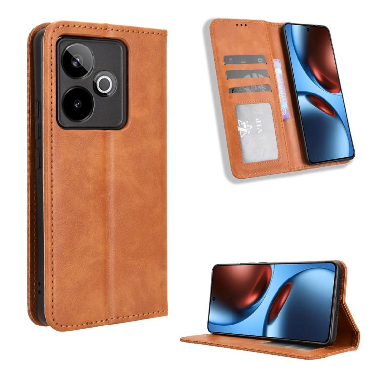 Magnetic Buckle Retro Texture Leather Phone Case — Brown