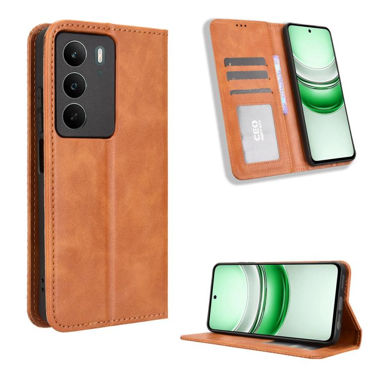 Magnetic Buckle Retro Texture Leather Phone Case — For Realme 13 Pro 5G / 13 Pro+ 5G