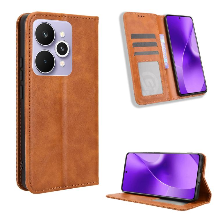 Magnetic Buckle Retro Texture Leather Phone Case — For Realme P3 5G / Neo7x 5G
