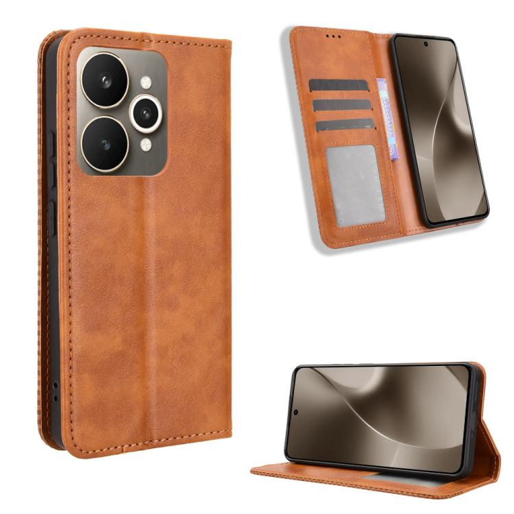 Magnetic Buckle Retro Texture Leather Phone Case — For Realme 14 Pro 5G