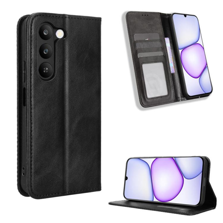 Magnetic Buckle Retro Texture Leather Phone Case — Black
