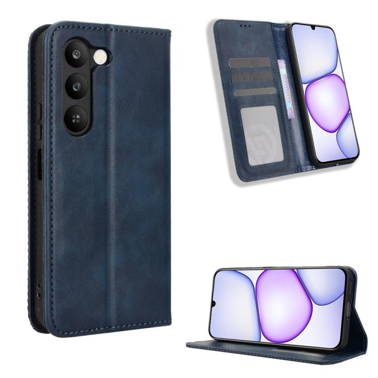 Magnetic Buckle Retro Texture Leather Phone Case — Blue