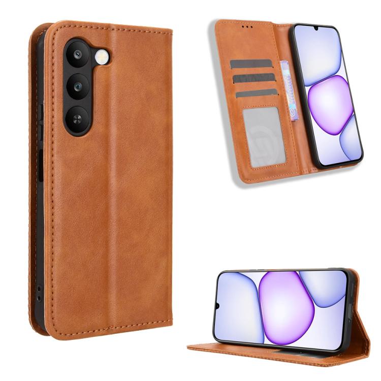 Magnetic Buckle Retro Texture Leather Phone Case — Brown