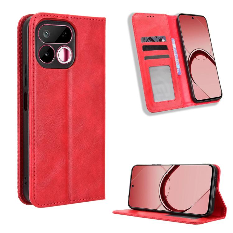 Magnetic Buckle Retro Texture Leather Phone Case — For Realme Note 80 4G