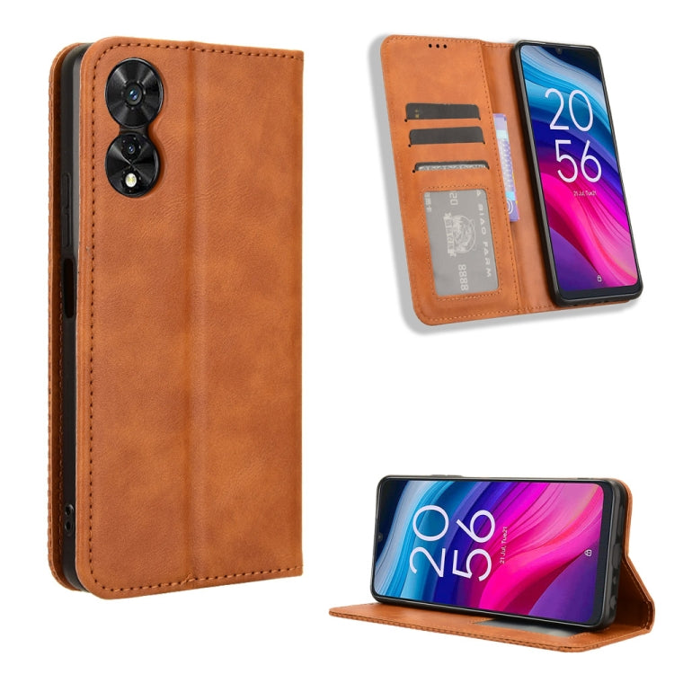 Magnetic Buckle Retro Texture Leather Phone Case — For TCL 40 XL