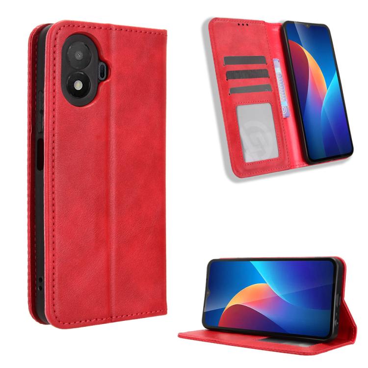 Magnetic Buckle Retro Texture Leather Phone Case — For TCL 50 LE