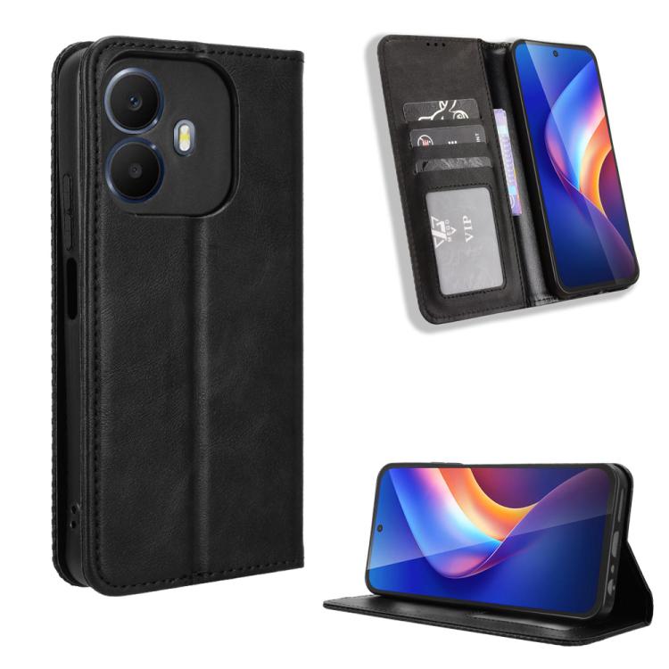Magnetic Buckle Retro Texture Leather Phone Case — Black