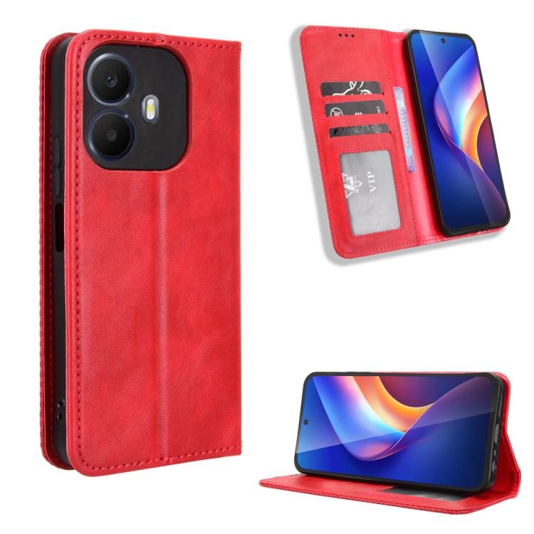 Magnetic Buckle Retro Texture Leather Phone Case — Red