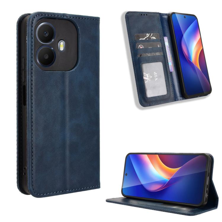 Magnetic Buckle Retro Texture Leather Phone Case — Blue