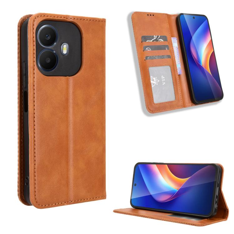Magnetic Buckle Retro Texture Leather Phone Case — Brown
