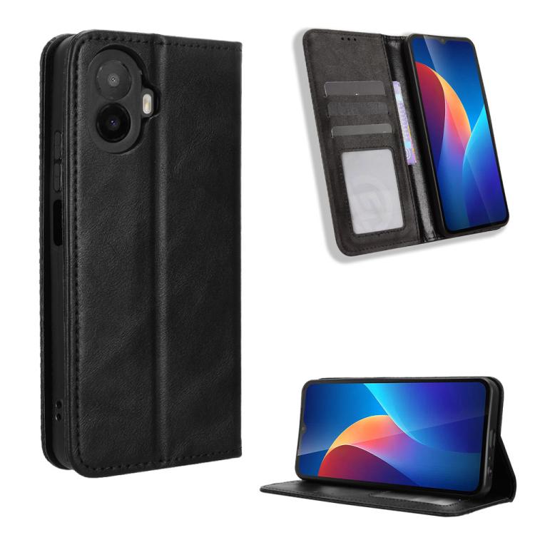 Magnetic Buckle Retro Texture Leather Phone Case — For TCL 60 NxtPaper