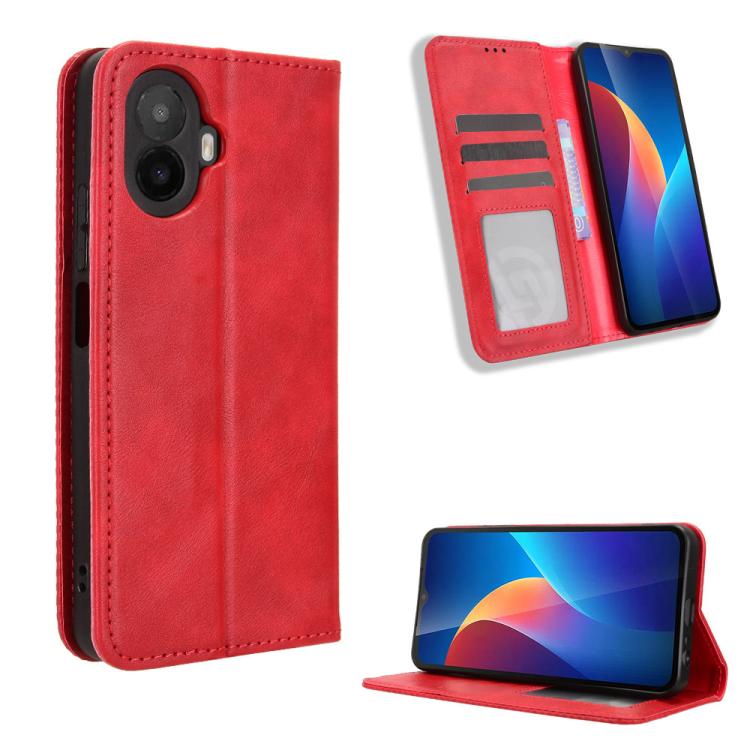 Magnetic Buckle Retro Texture Leather Phone Case — For TCL 605 / 60 SE