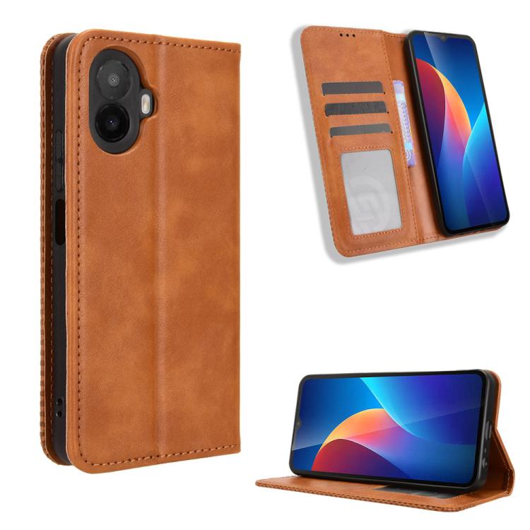 Magnetic Buckle Retro Texture Leather Phone Case — For TCL 503