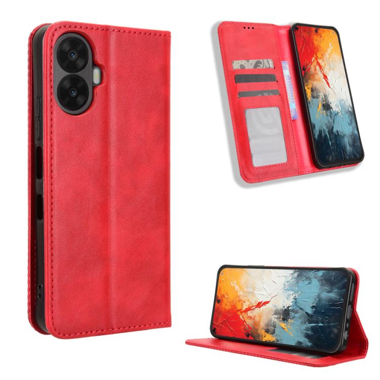 Magnetic Buckle Retro Texture Leather Phone Case — For TCL K32 5G / K33 5G