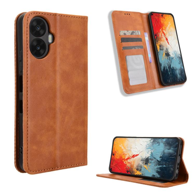 Magnetic Buckle Retro Texture Leather Phone Case — For TCL 60 SE NxtPaper 5G