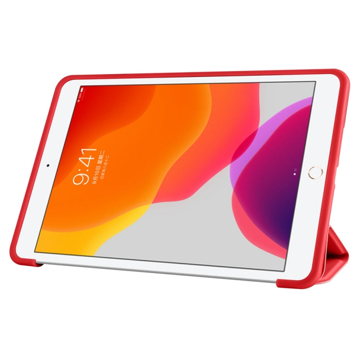 3-folding TPU Horizontal Flip Leather Tablet Case with Holder — Red
