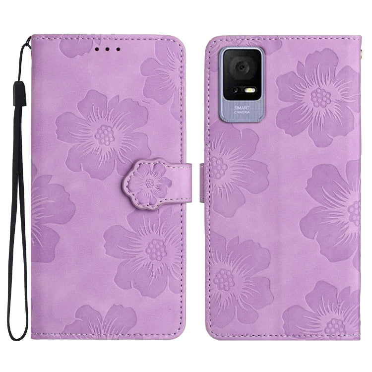 Flower Embossing Pattern Leather Phone Case — Black