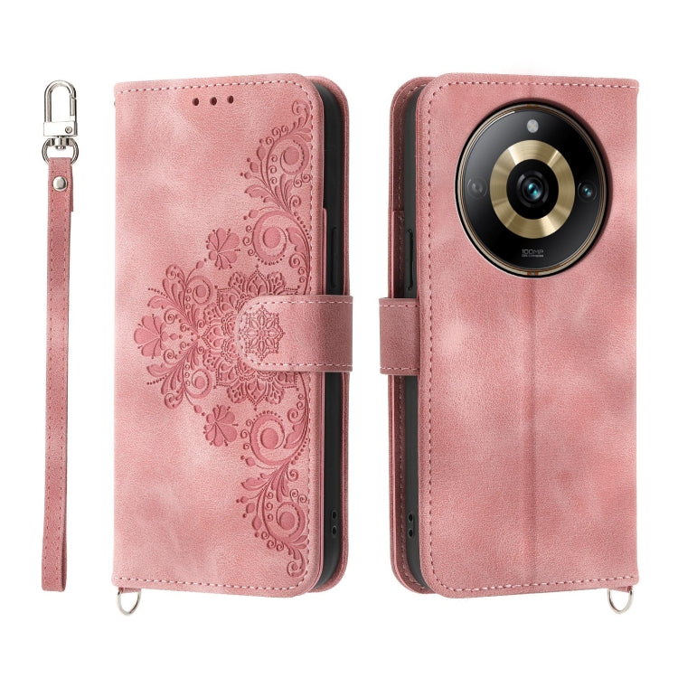 Skin Feel Flowers Embossed Wallet Leather Phone Case