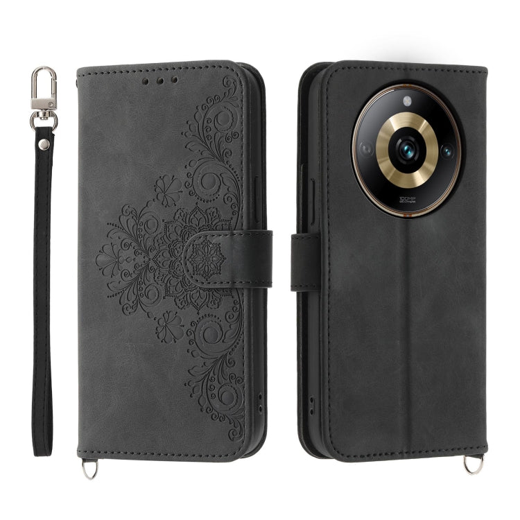 Skin Feel Flowers Embossed Wallet Leather Phone Case