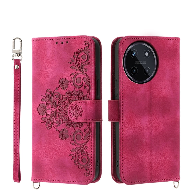 Skin Feel Flowers Embossed Wallet Leather Phone Case
